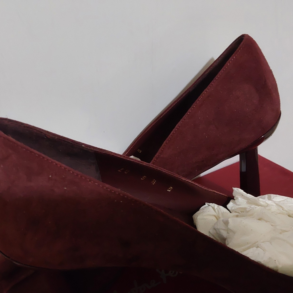 Salvatore Ferragamo Dark Maroon Suede Bow Pumps - Picture 6 of 16